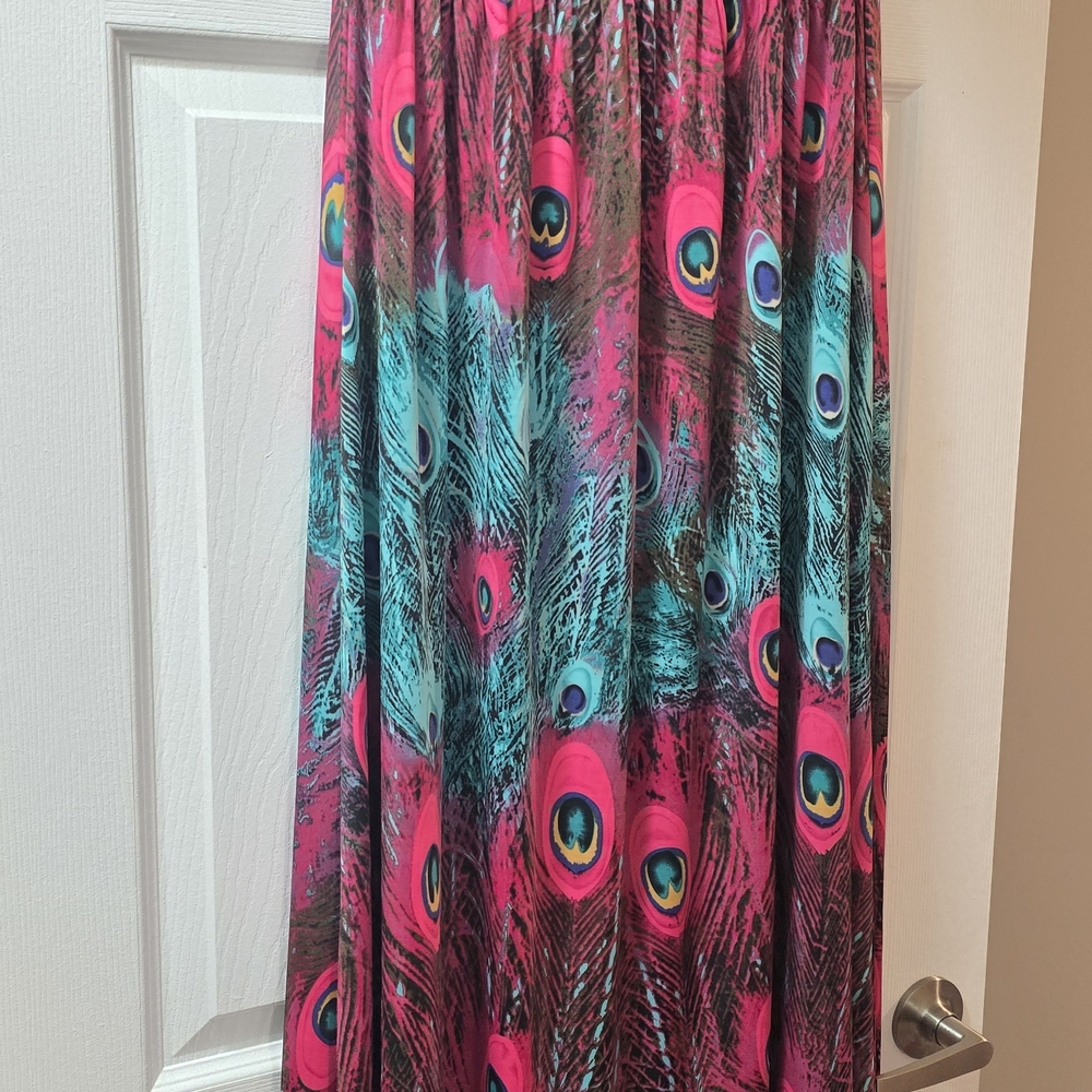 Peacock Print Pink and Blue Dress - Picture 1 of 2